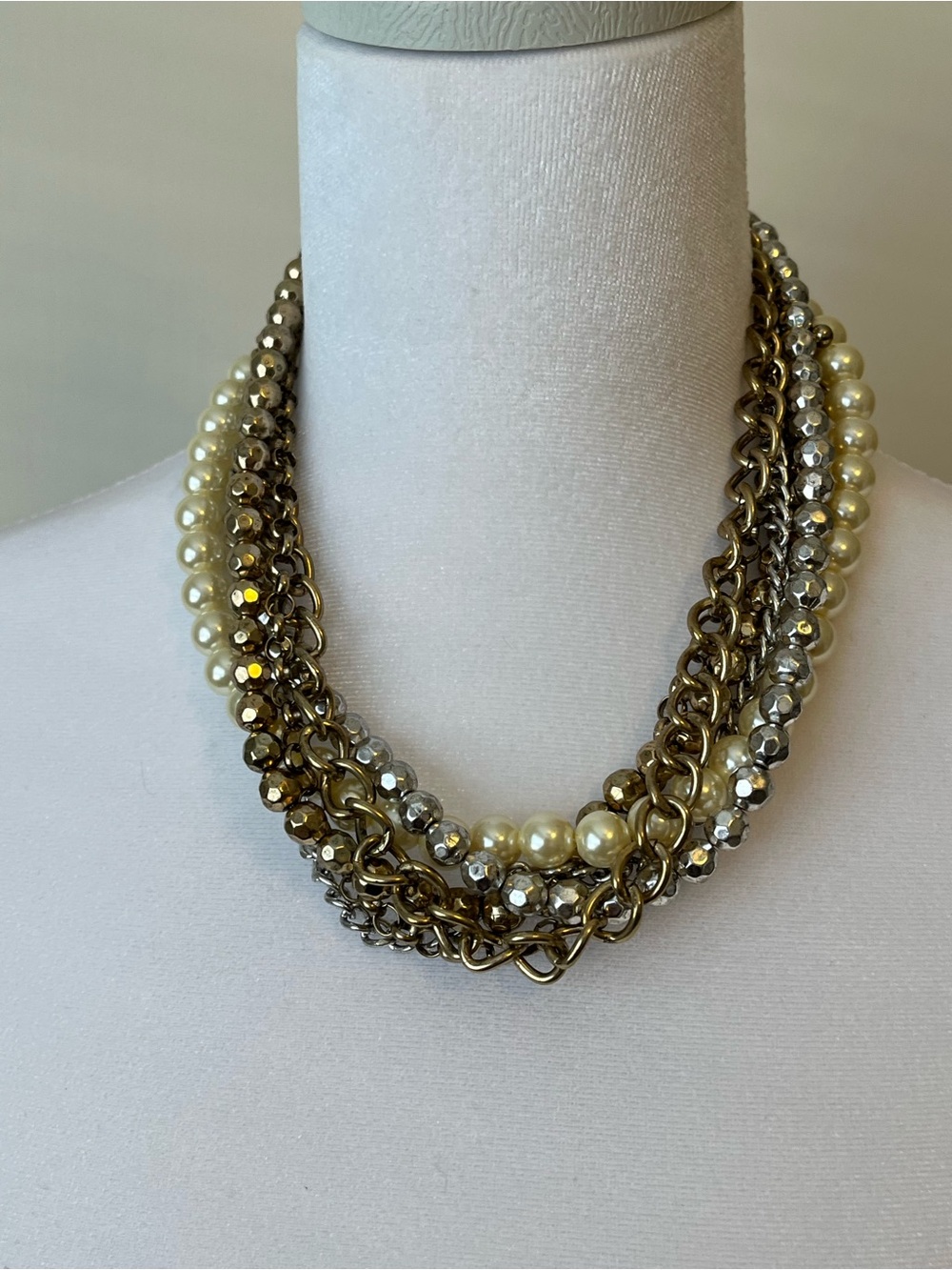 Premier Designs Bib Statement Necklace Choker Mixed Metal Faux Pearl